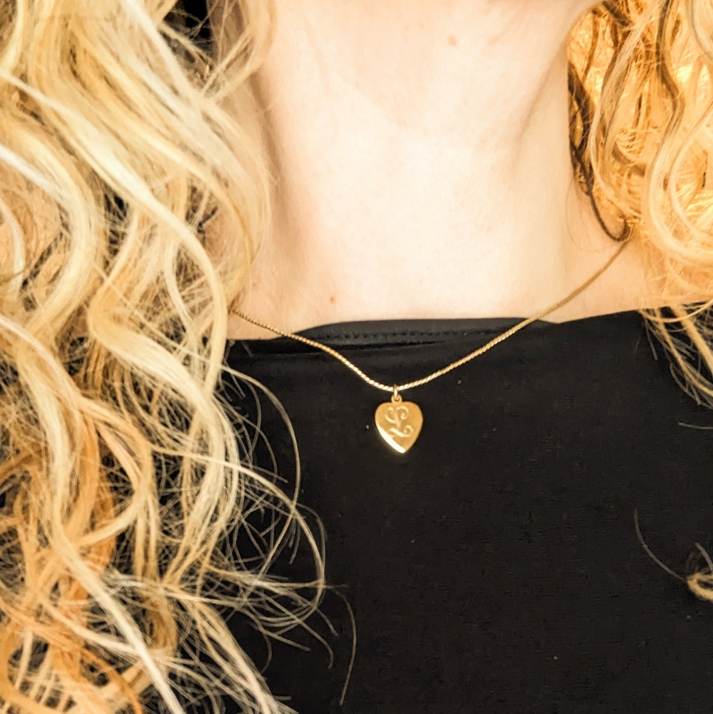 Gold Heart "L" Initial Necklace on 19" Chain